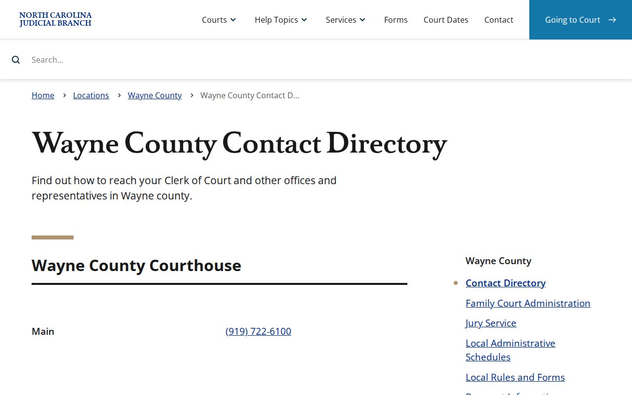 Wayne County case search clerk and court directory source