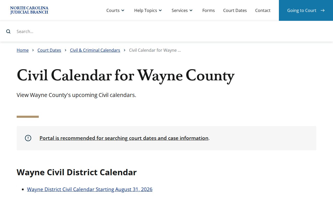 Wayne County civil docket civil calendar interface