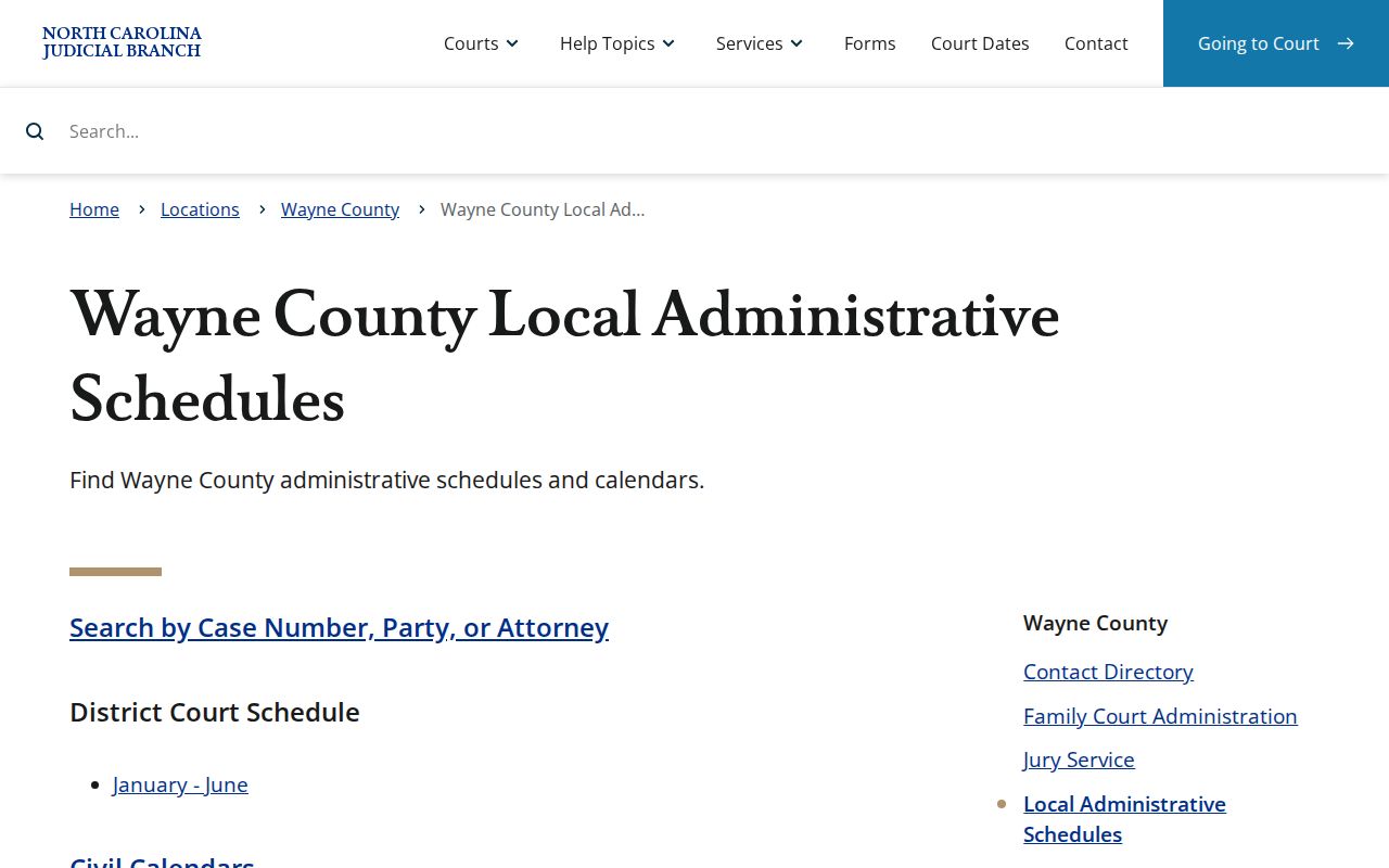 Wayne County court schedule local administrative schedules source