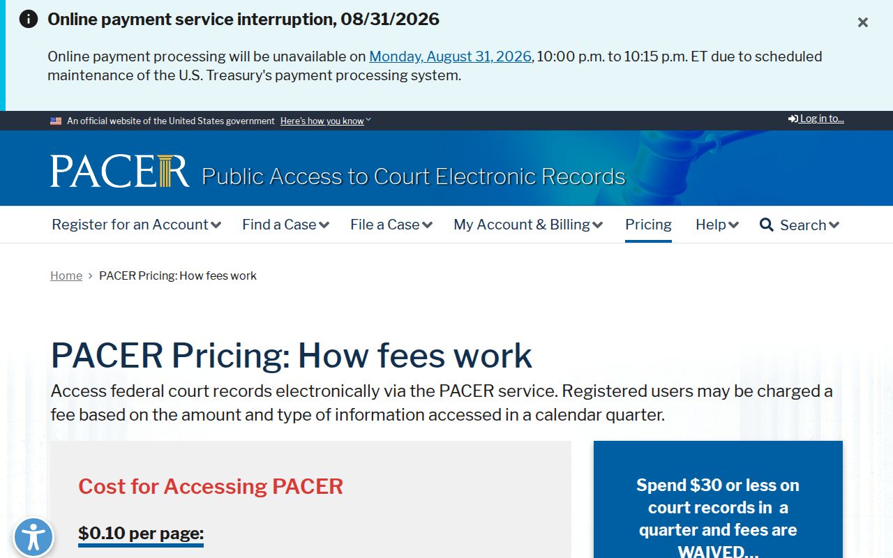 Wayne County court record comparison with PACER pricing