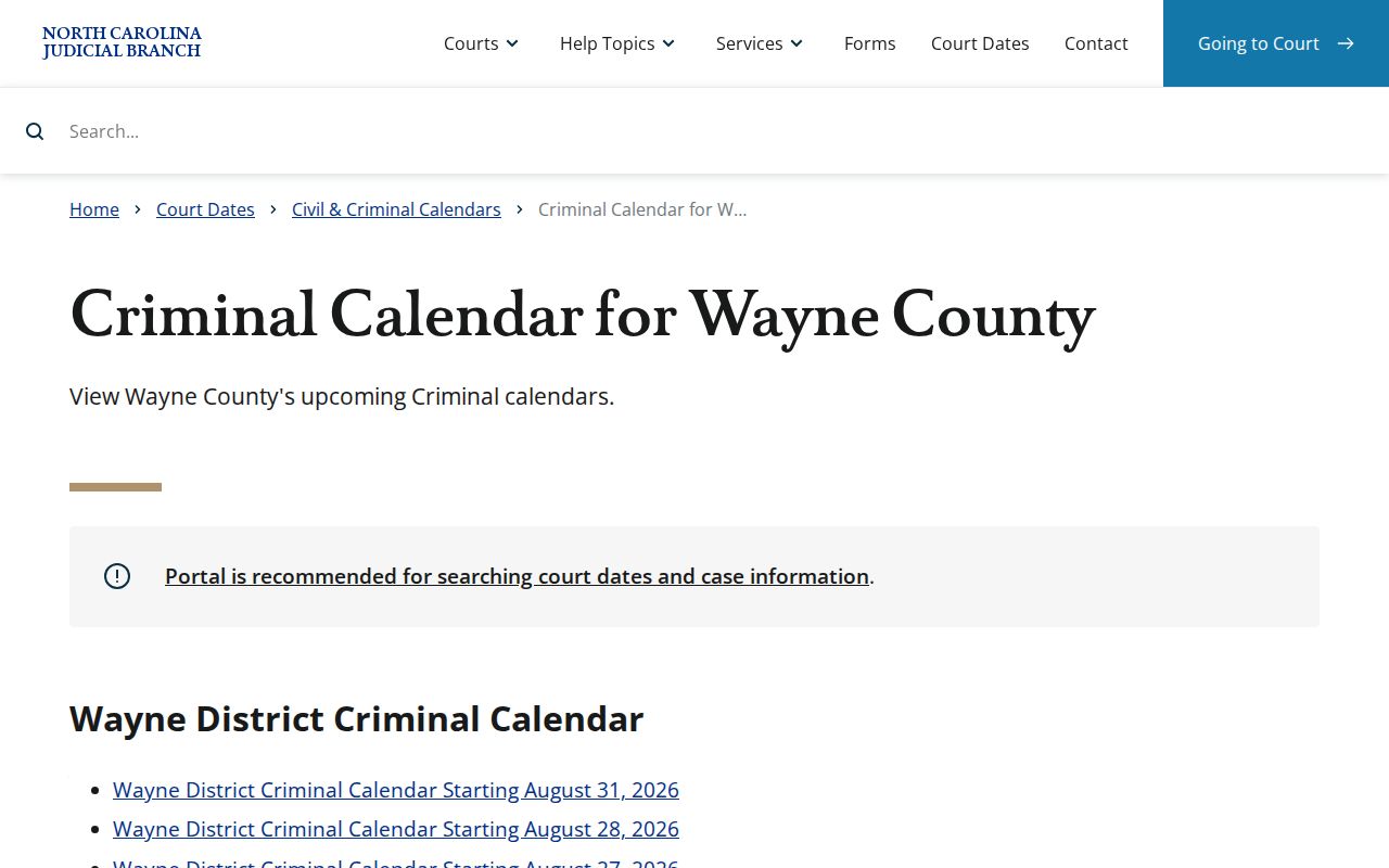 Wayne County criminal docket criminal calendar interface