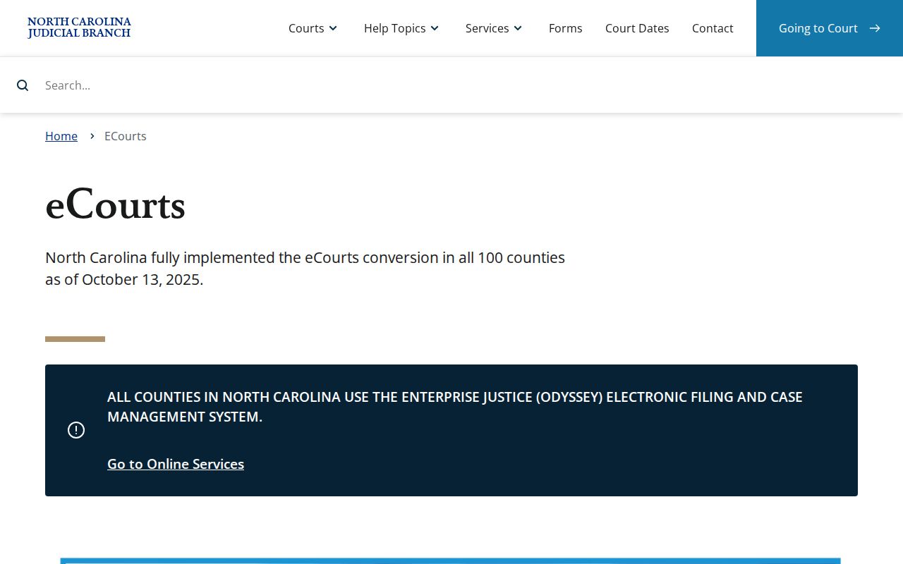 Wayne County court docket access through North Carolina eCourts