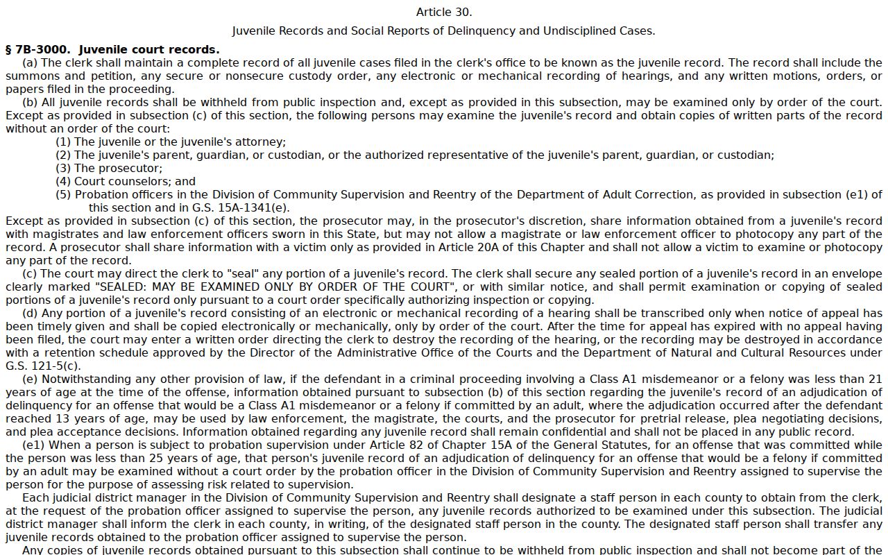 Mount Olive court records juvenile confidentiality rule